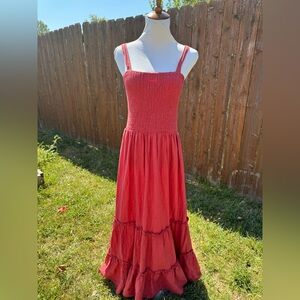 Falls Creek Red Smocked Maxi Dress